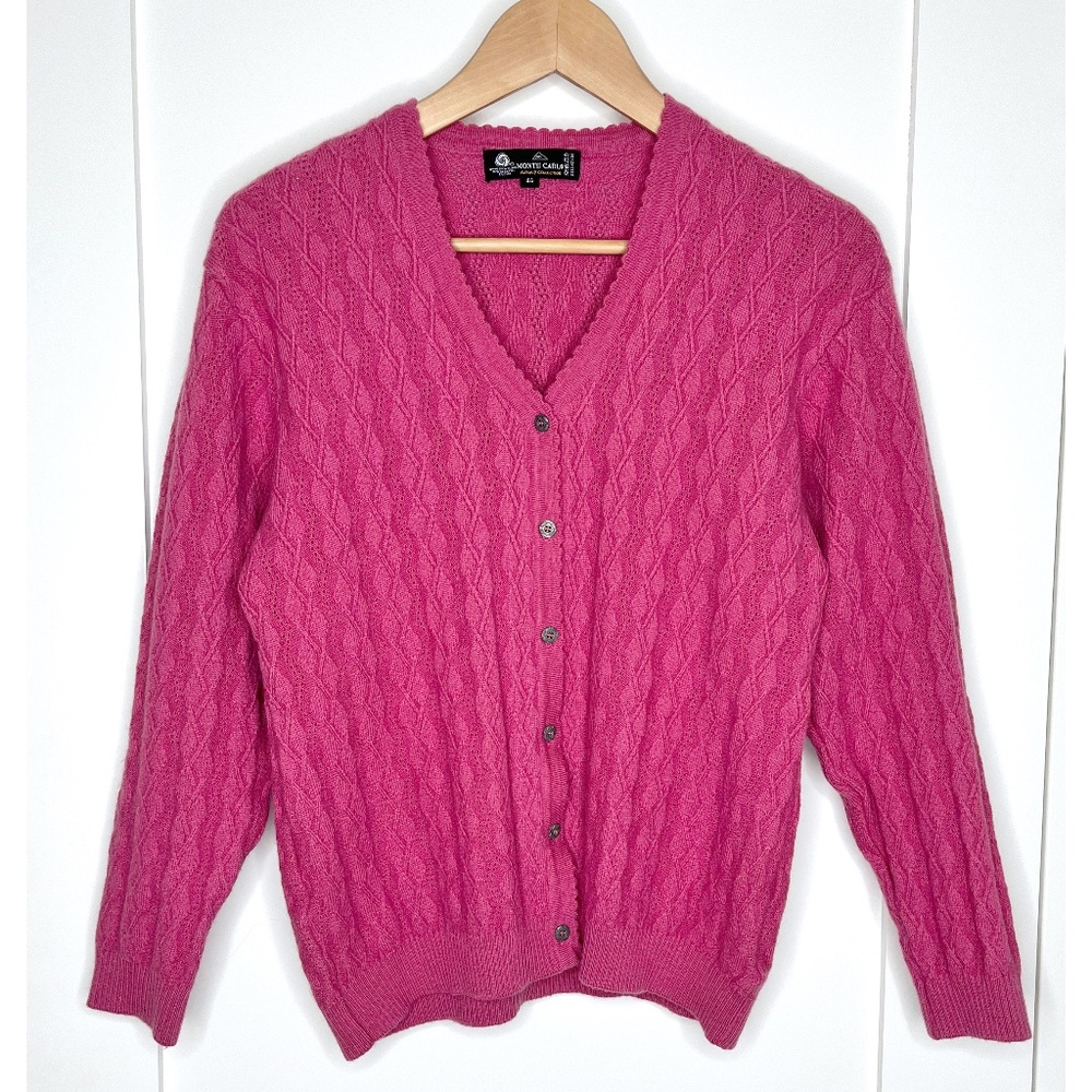 Vintage Cable Knit Wool Blend Button Up Cardigan by Monte Carlo in Pink